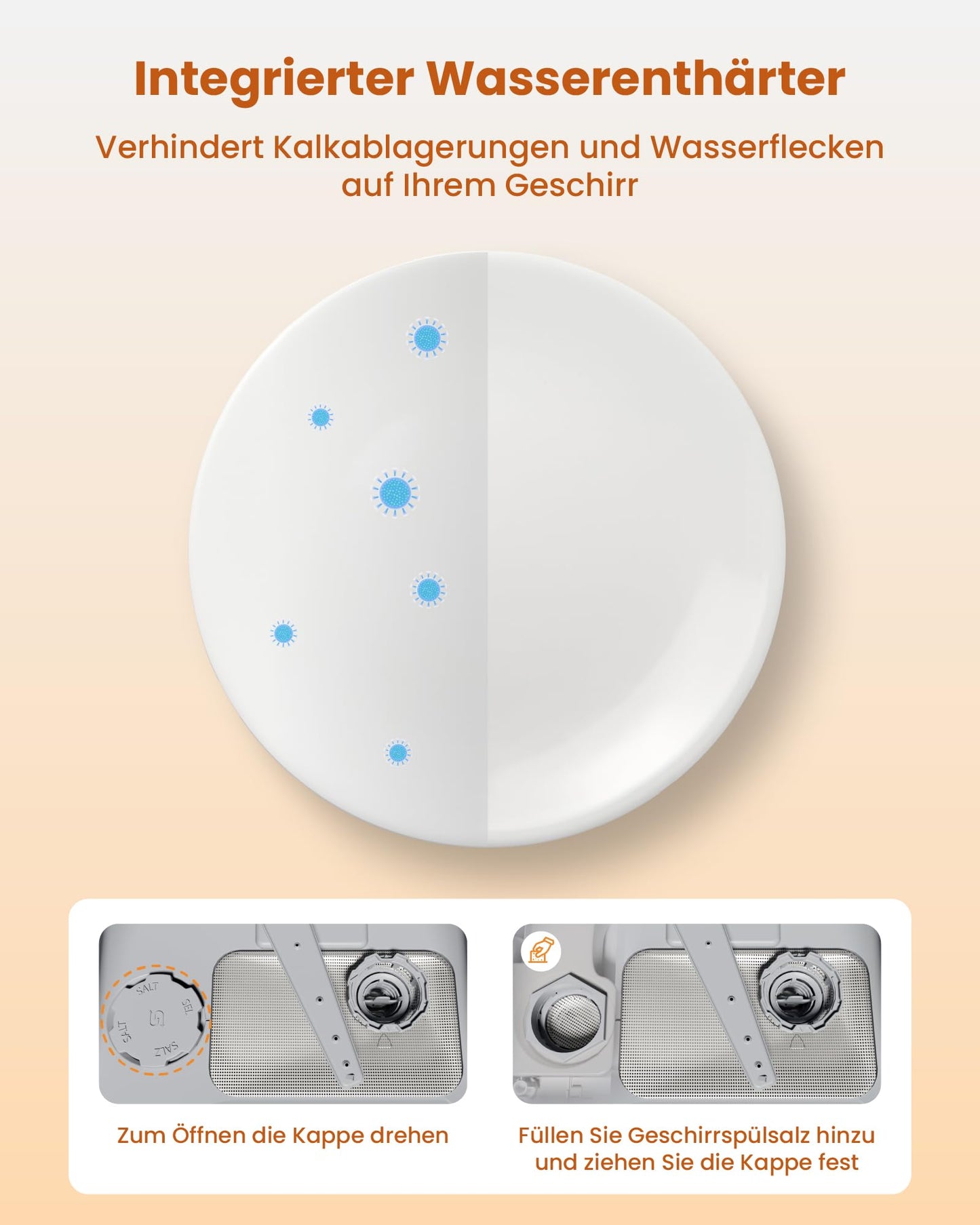HAVA Dishwasher with Water Softener and Increased Energy Efficiency, Dishwasher with 8 Programmes, Child Lock & Delayed Start, No Installation Required