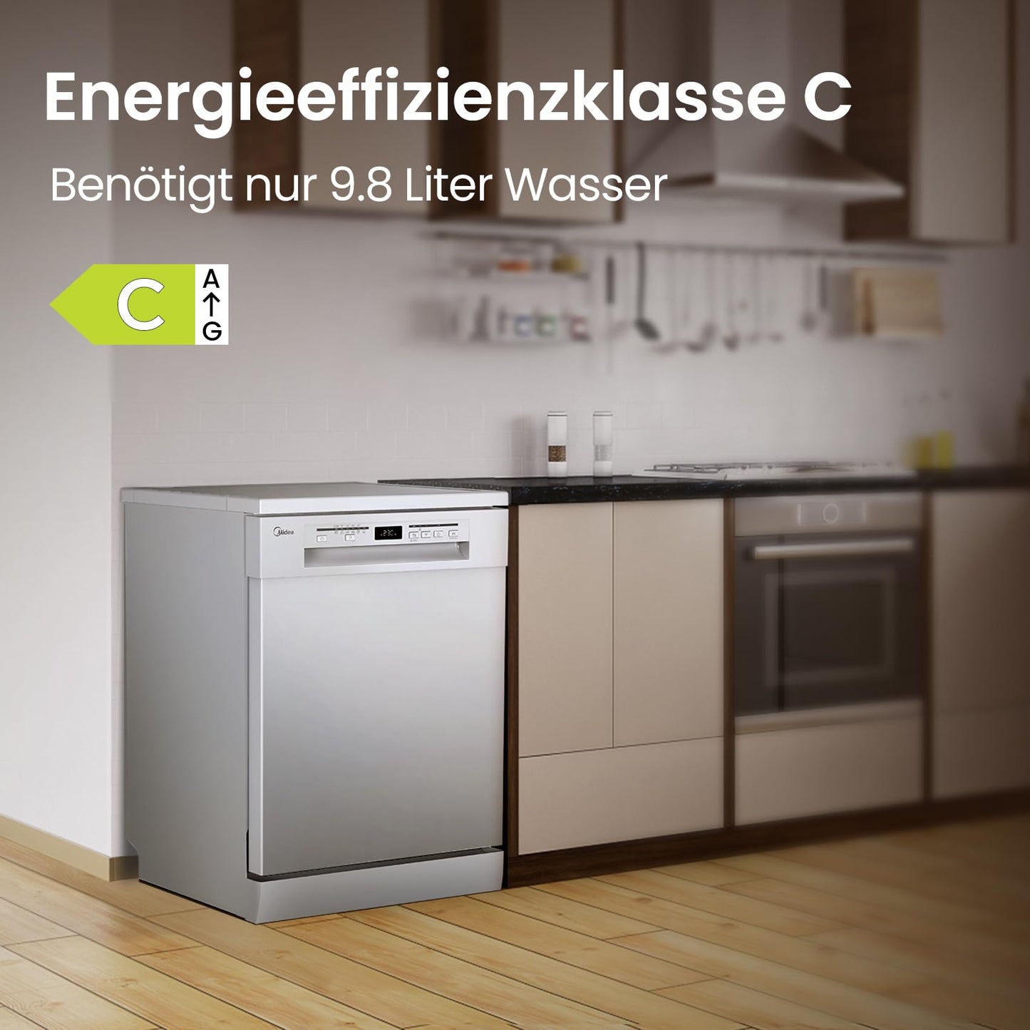 Midea SU 5.35X14CS Dishwasher Base, 14 MGD, Dishwasher 60 cm, Home Connect, Hygiene Care+, Machine Care +, Extra Drying, Half Load, 44 db, Start Delay, Stainless Steel