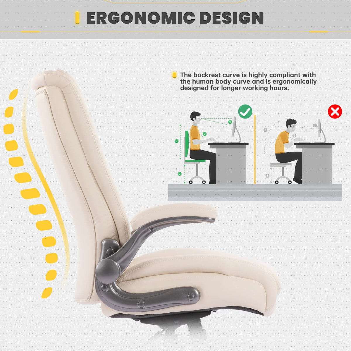 COLAMY XXL Office Chair [181 kgs] - High-Backed Executive Chair with Adjustable Armrests and Synchronous Mechanism - Extra Wide Seat (58 cm), Breathable Faux Leather - for Home Office / Office (Black)