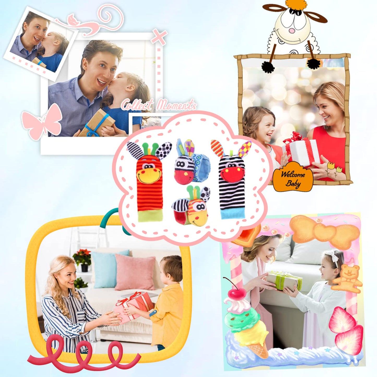 Accevo Baby Wrist Rattles & Rattles Socks Baby Cuddly Toys Early Learning Toy for Toddlers Newborn Baby Gifts Toy for Babies Baby Shower Gift 0-12 Months