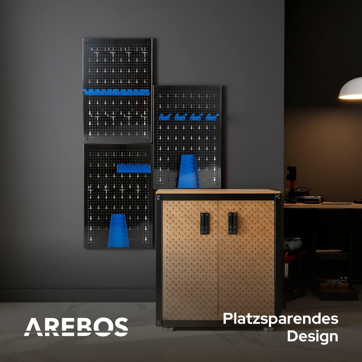 Arebos Tool Wall 3 Panels, 17- Piece Hook Set, 120 x 60 x 2 cm