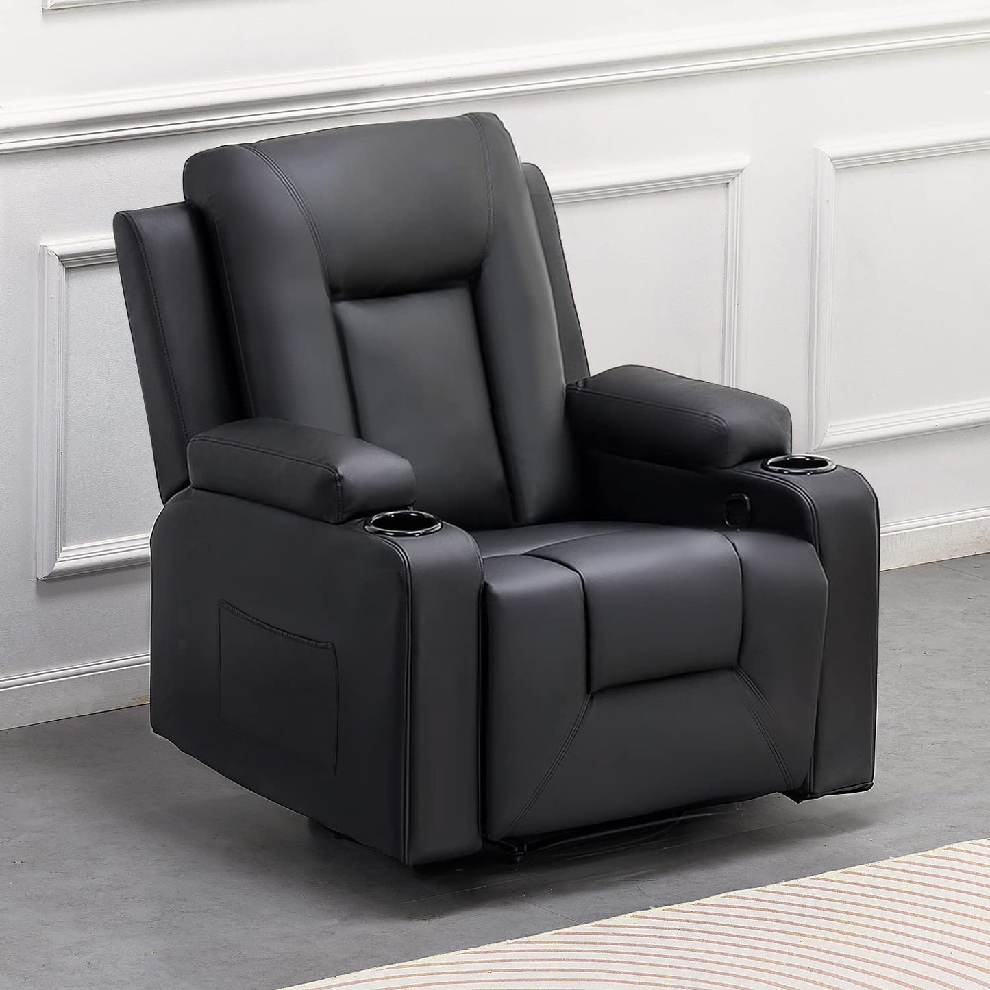 COMHOMA Relaxsessel-Set, Sofa, Sofa-Set aus Kunstleder, Fernsehsessel Ruhesessel Liegesessel mit Liege-Funktion Polstersessel Schlafsessel für Wohnzimmer Schlafzimmer Heimkino,Schwarz, 3+2+1