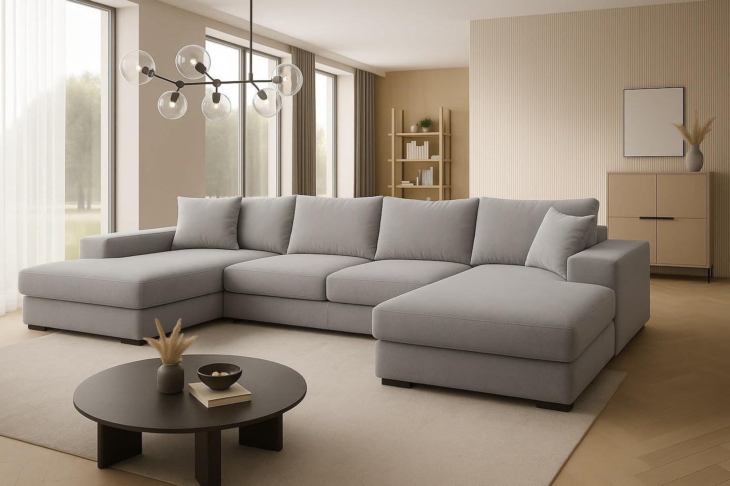 A&J MöbelLand VIENA Corner Sofa 328 x 182 cm with Sleep Function, Bonell Spring Core and Bed Box in Cream - Modern Sofa Bed with Storage Space