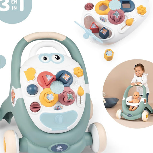Smoby Toys Little Smoby Walker from 1 Year - 3-in-1 Walker with Walker, Activity Board & Doll's Pram for Babies and Toddlers from 12 Months