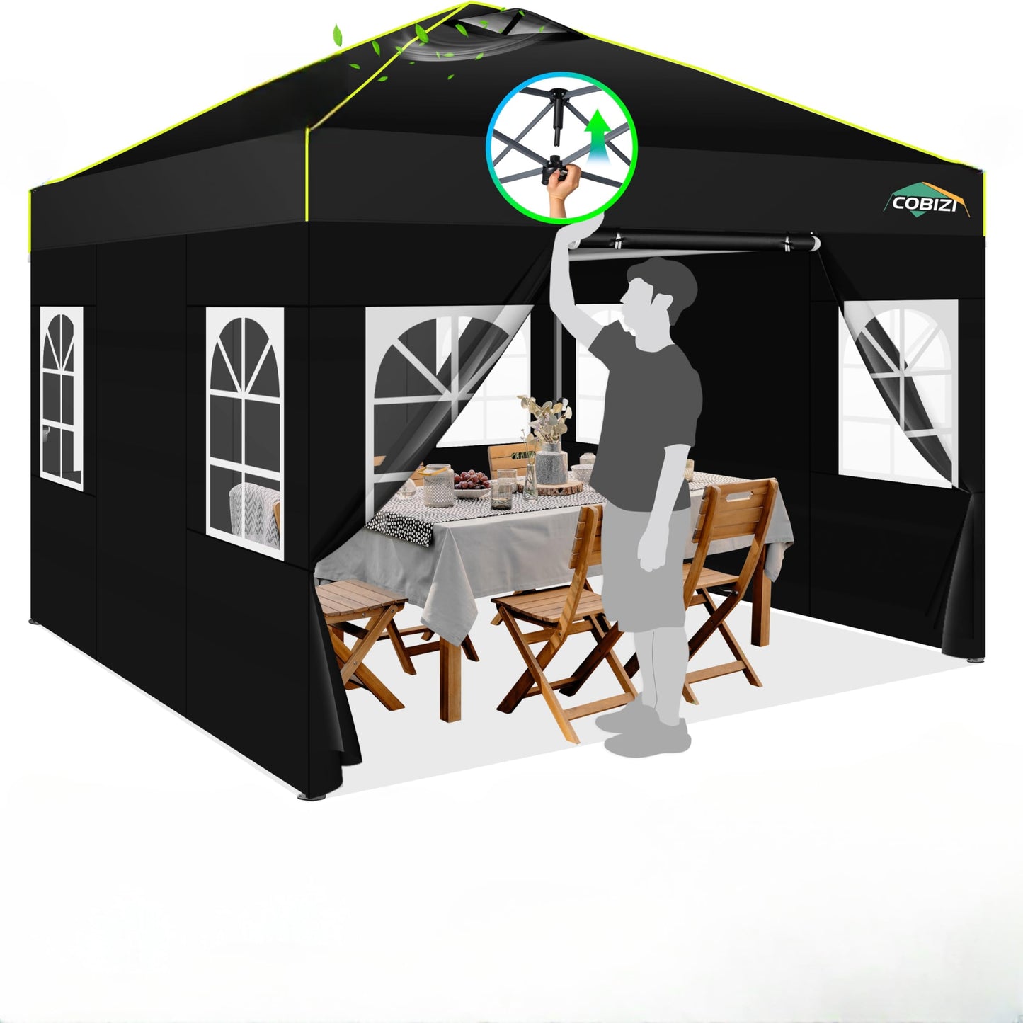 COBIZI Pavillon 3x6,Faltpavillon 3x6 Wasserdicht Stabil Winterfest, Sofort aufklappbare Vordächer Outdoor Gartenzelt mit 6 Seitenteilen, für Party Garten Festival, Weiß