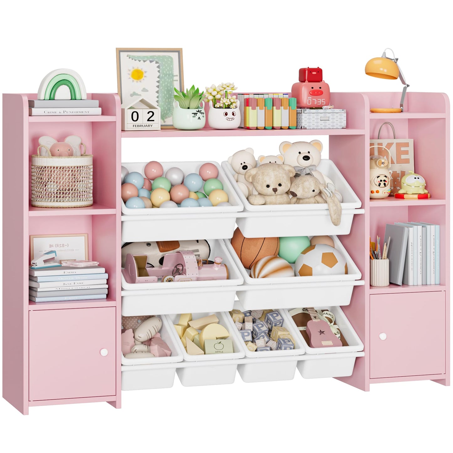 FOREHILL Kinderregal mit 8 Boxen Kinderschrank Holz Bücherregal für Kinder Aufbewahrungsbox Kinderzimmer Möbel mit Spielzeugkiste 138,8 x 94,3 x29,6 cm (rosa)
