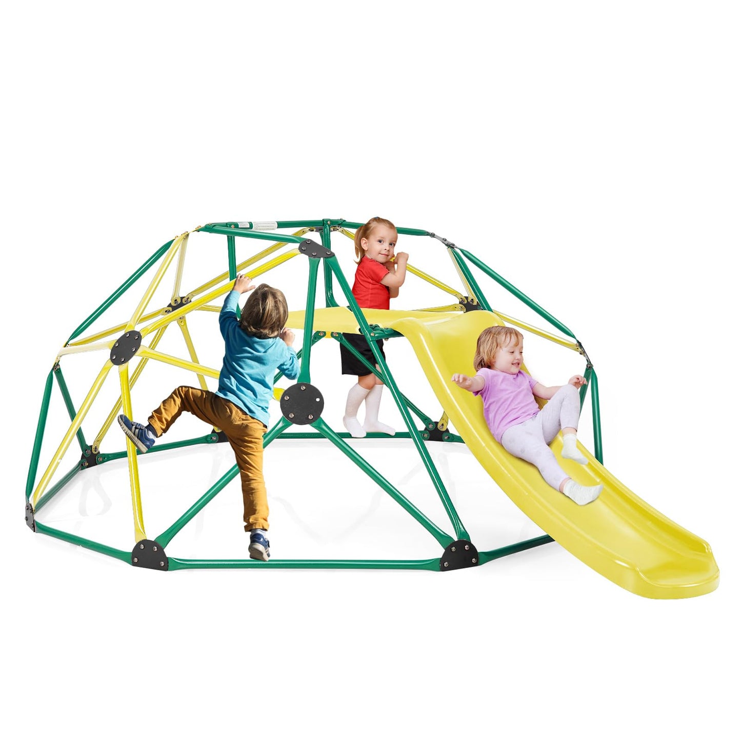 COSTWAY Climbing Dome with Slide, Dome Climbing Frame with Fabric Platform, 180 kg Load Capacity, Outdoor & Indoor Playground for 3-10 Years, Ideal for Gym, Backyard, Garden