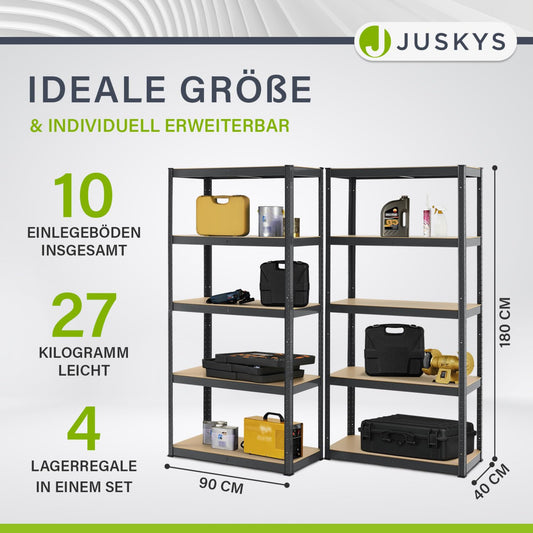 Juskys Set of 2 Basic Storage Shelves, 2 x 180 x 90 x 40 cm (H x W x D) - 1750 kg - 10 Shelves - Heavy Duty Shelving Unit Metal Cellar Shelving System Shelf - Grey