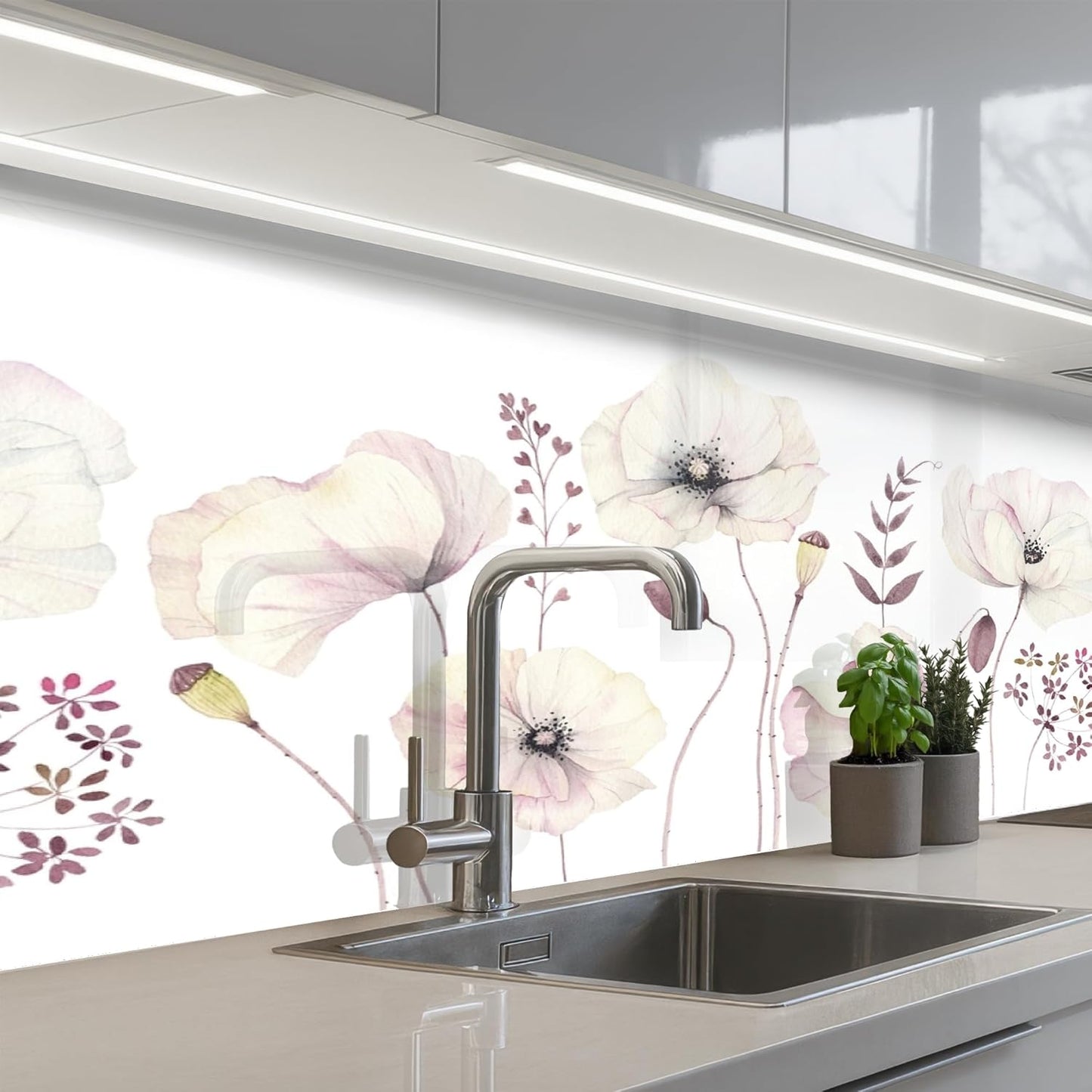 Splash Guard Kitchen Back Wall 60 x 80 cm Kitchen Washable Self-Adhesive Kitchen Wall Kitchen Front Kitchen Back Wall Protection Lavender - Purple - Flowers - Natural