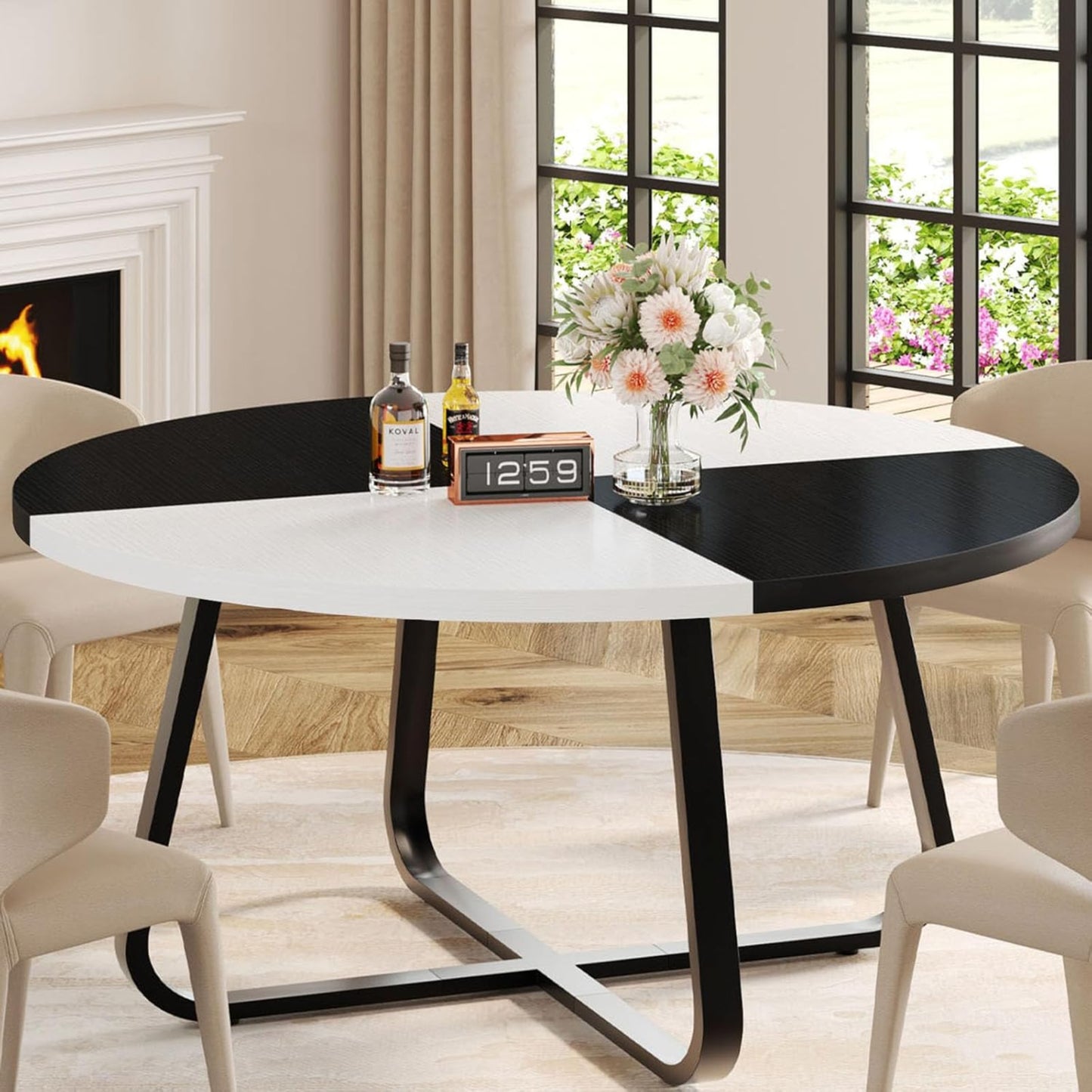 LVB White Round Faux Marble Round Dining Table Kitchen Table for 4-6 People Mid-Century Pedestal Dining Table Side Table Coffee Table Office Living Room White Marble 130cm