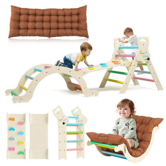 Yrthe Voitom Climbing Frame Indoor Gifts Boys Girls Montessori Toy from 1.5 2 3 4 + Years, Upgrade 7-in-1 Climbing Triangle with Slide, Climbing Arch, Cushion, Climbing Wall, Rainbow