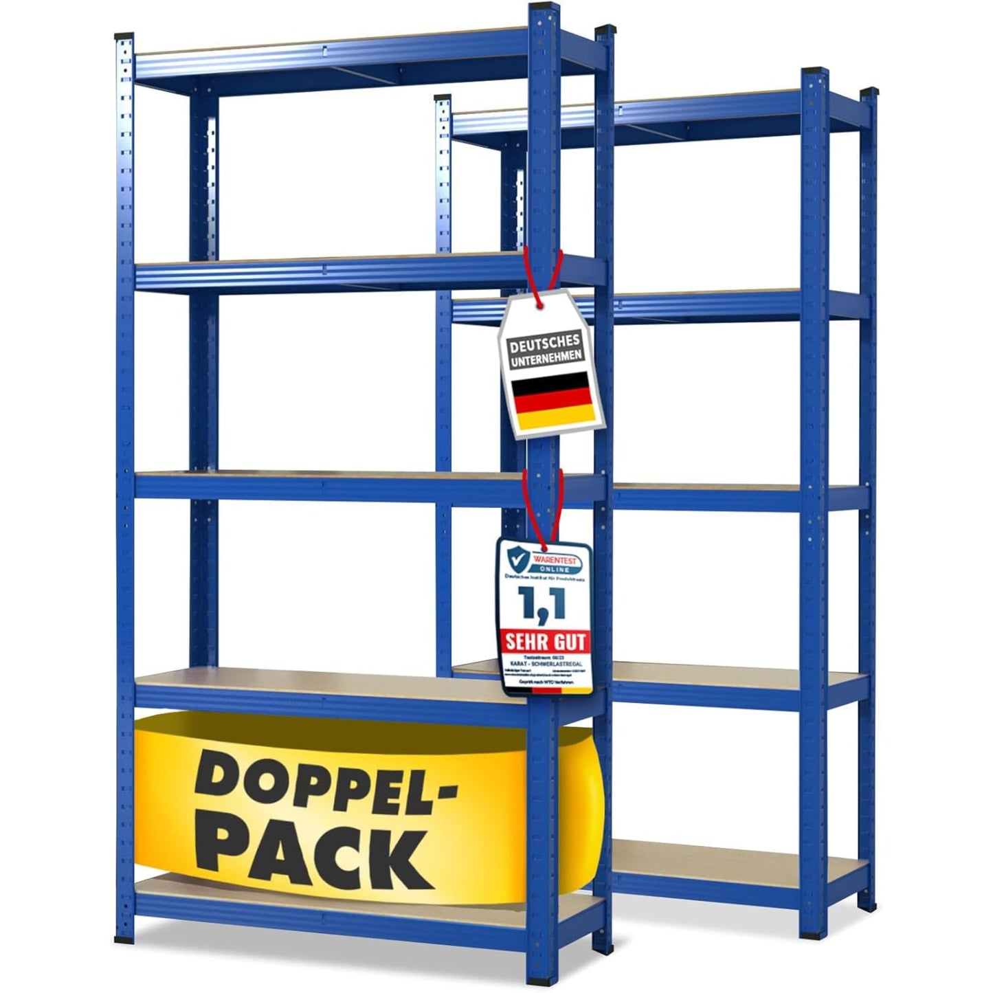 OfficeMarshal Double Pack Heavy Duty Shelves Black, 180 x 90 x 40 cm, Boltless Shelf, Storage Shelf, Standing Shelf, Plug-In System, Can be Assembled without Tools (Lakota)