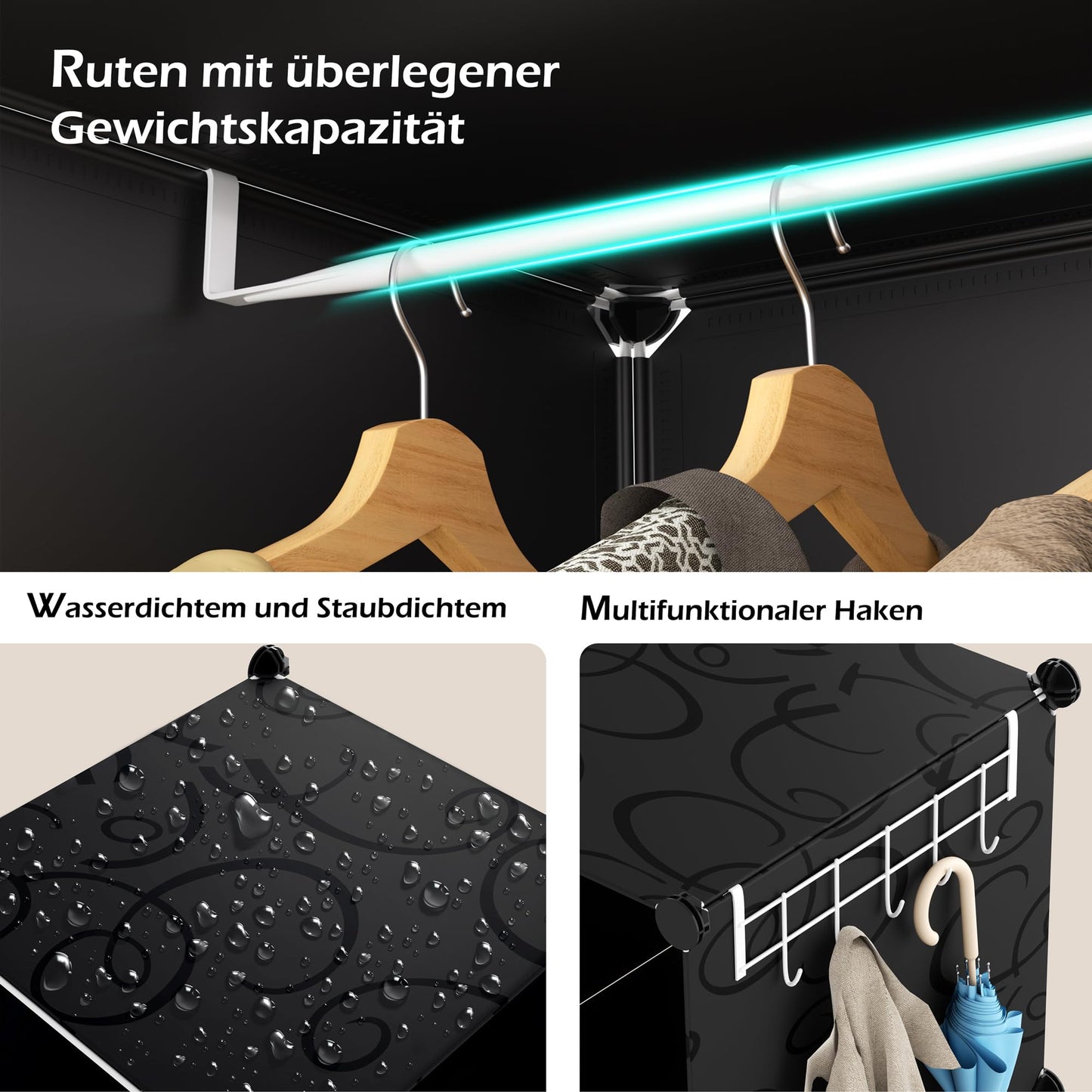 HOMIDEC Wardrobe, Portable Shelf System, 20 Cube Plastic Cabinet with 2 Clothes Rails, Bedroom Wardrobe, White for Bedroom, 180 x 142 x 45 cm