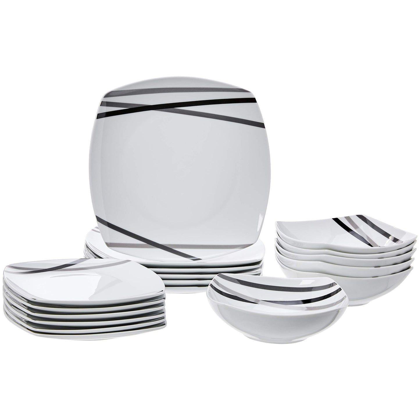 Amazon Basics 18-Piece Tableware Set, for 6 People, Modern Rays