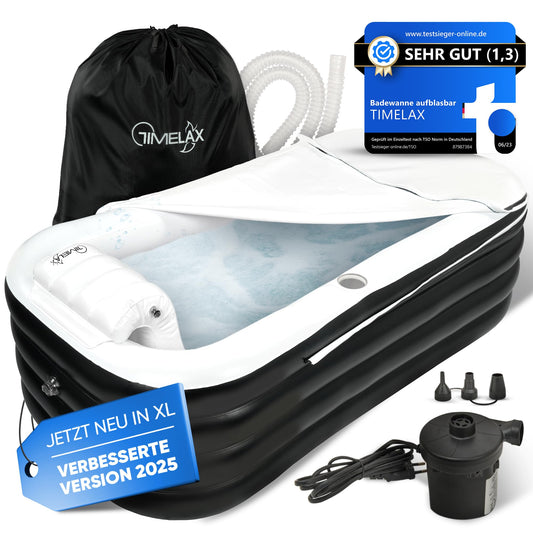 TIMELAX® Inflatable Bathtub XL [Ergonomic Backrest] 0.5 mm Thick PVC | BPA Free Inflatable Foldable Mobile Freestanding Bath for Adults and Shower