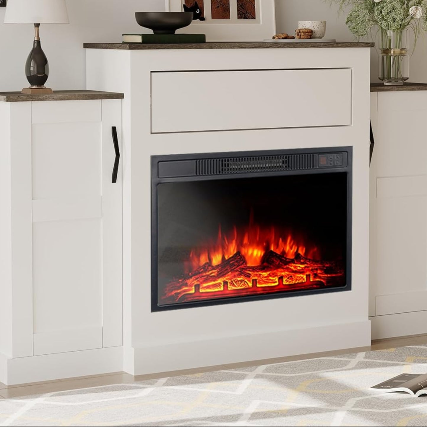 Electric Fireplace with TV Bracket, Entertainment Centre with 23 Inch Heater, Push Opening Drawer and Remote Control, 150 cm