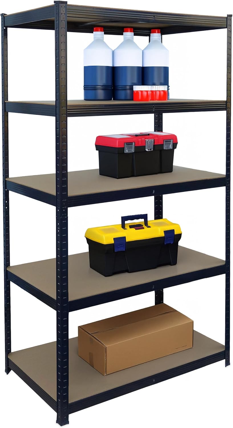 Relaxdays Heavy Duty Shelving Unit H x W x D 180 x 100 x 60 cm, Load Capacity 1250 kg, 5 MDF Shelves, Storage Unit, Black