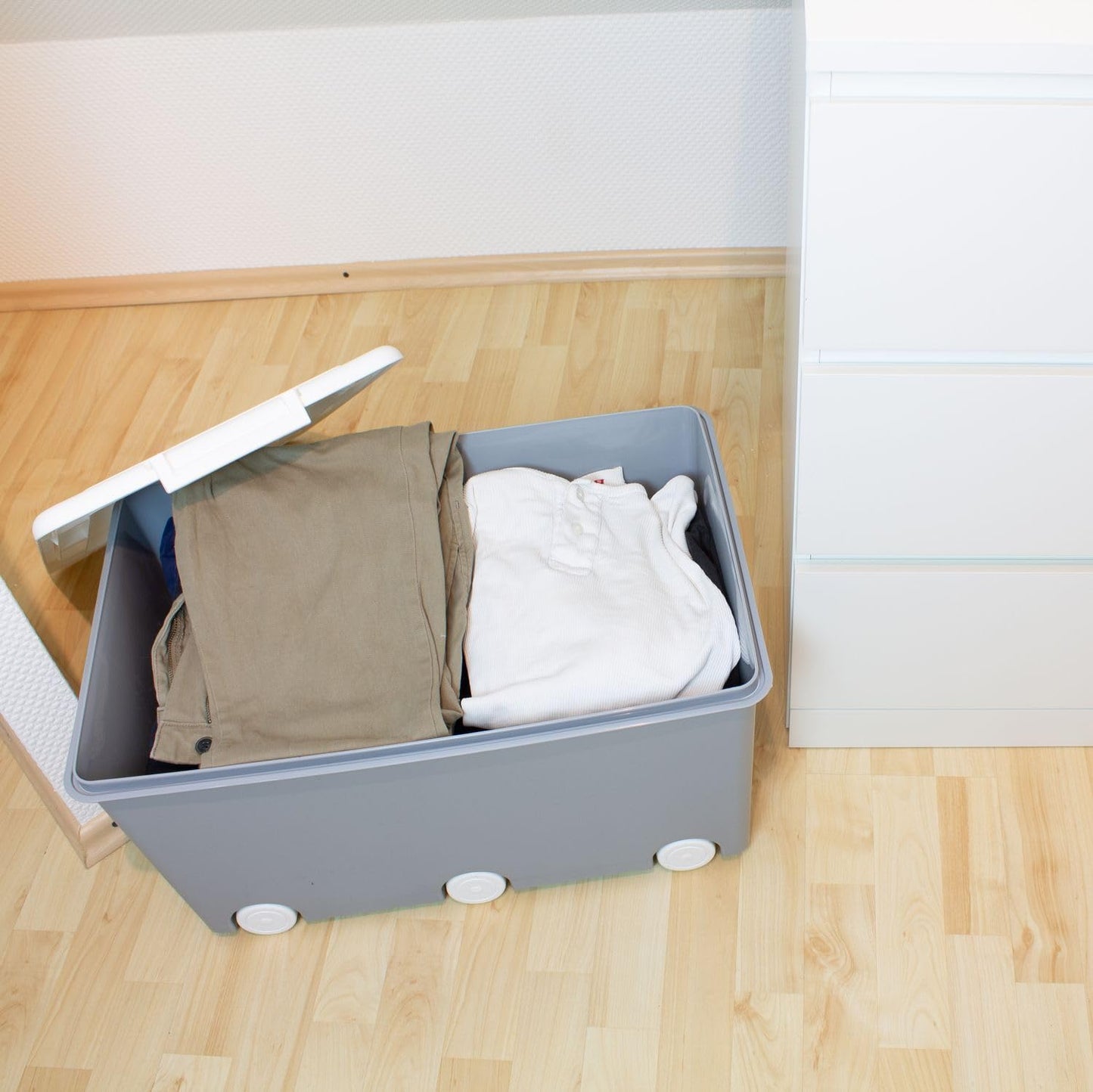 Babykajo 3 Storage Boxes with Lid and Wheels 50 L - Stacking Boxes with Lid Opaque - Plastic Box with Lid for Closing - Boxes Storage with Lid