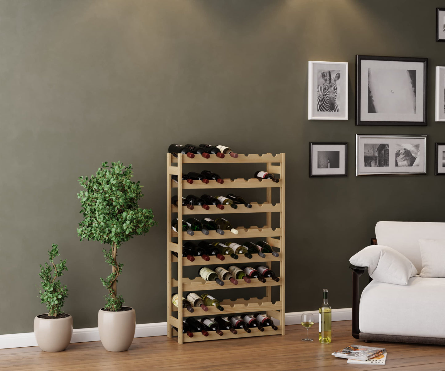 Lenmar, Wooden Wine Rack for Bottles, Natural, RW-1, Wine, Bottle Rack, Cellar Rack, Shelves, Bottle Holder (Natural, RW-1-42, 102 x 63 x 25, Brown, Holds 42 Bottles)