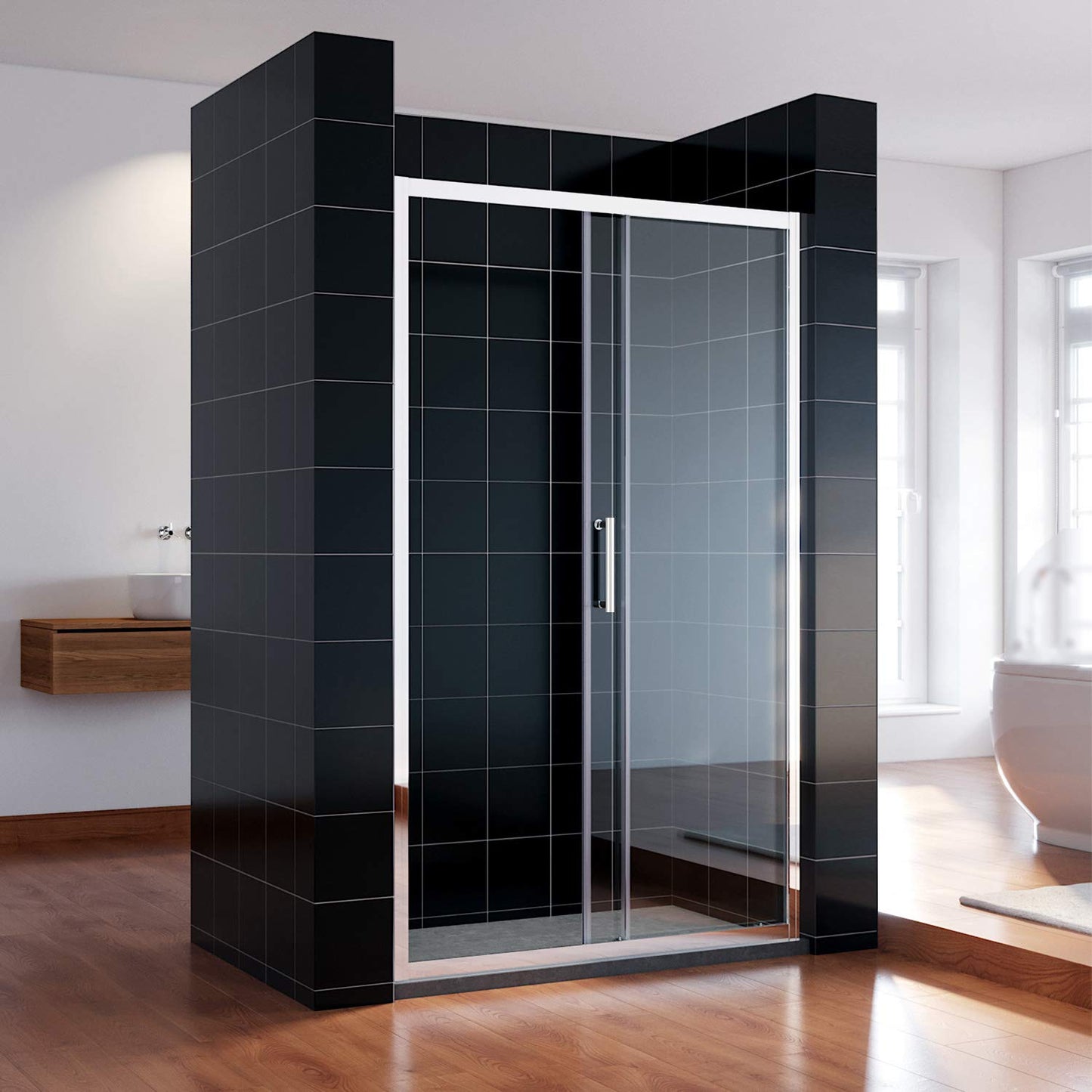 SONNI Sliding Shower Door 120 cm Shower Enclosure Glass Sliding Door Height 185 cm Clear Glass Shower Screen Shower Cubicle