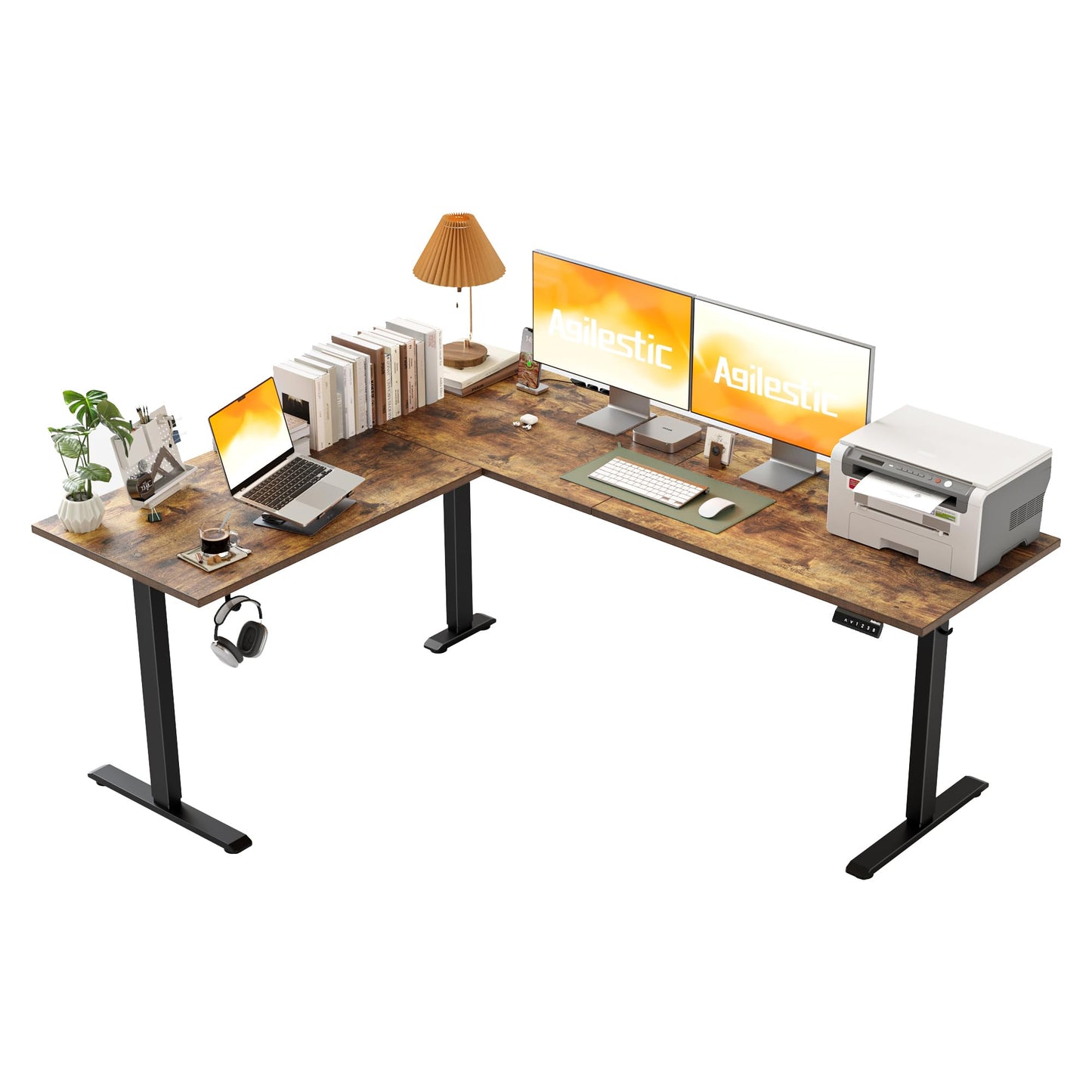 Agilestic L-Shaped Height-Adjustable Desk, 160 x 140 cm Desk, Height Adjustable, Electric, Corner Desk, Ergonomic Standing Seat Table, Computer Desk, White