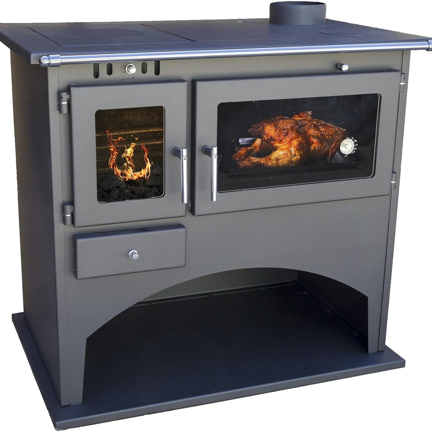 Viki 25071 Workshop Stove with Baking Compartment and Hob 10.5 kW Swedish Stove Fireplace Hut Oven