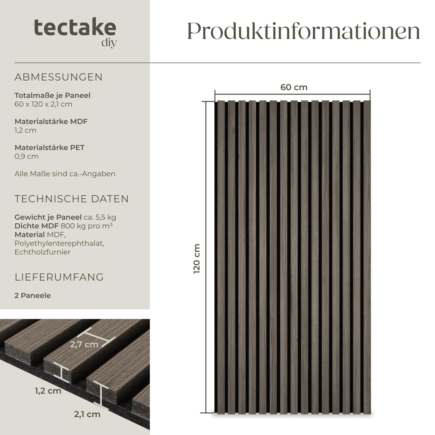 tectake® 3D Acoustic Panels, Wood Look Panels, Wall Panels in Wood Look as Sound Absorber, Panels for Living Room, Kitchen, Wall Decoration, Wall Cladding and Sound Insulation - Light Oak, Set of 4