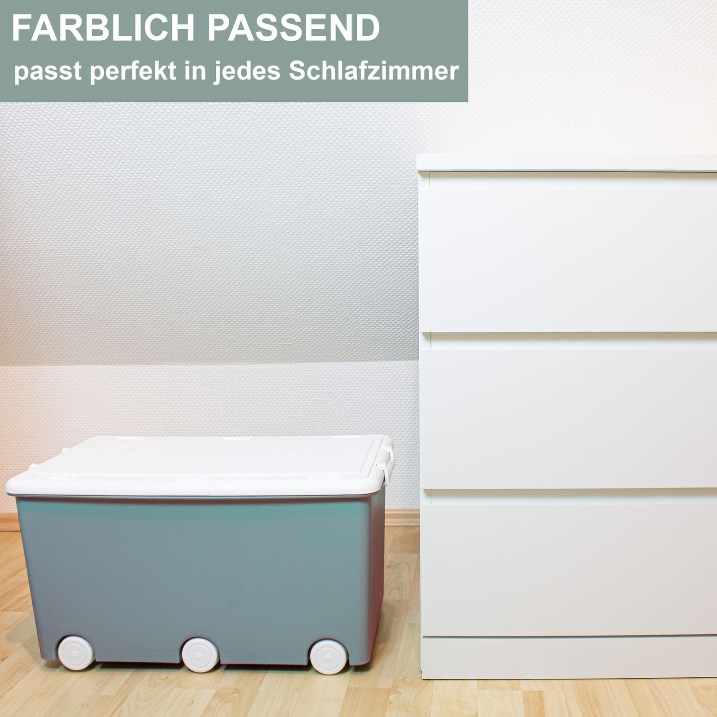 Babykajo 3 Storage Boxes with Lid and Wheels 50 L - Stacking Boxes with Lid Opaque - Plastic Box with Lid for Closing - Boxes Storage with Lid