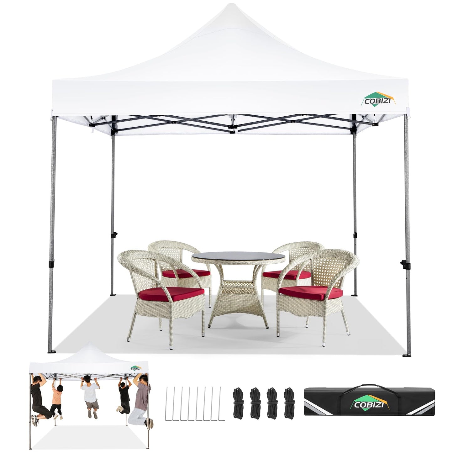 COBIZI Pavillon Faltpavillon 3x3 wasserdicht stabil Winterfest,Outdoor faltbar partyzelt，gartenpavillon mit 4 Seitenteilen und 4 Sandsack und Laufradtasche, Schwarz