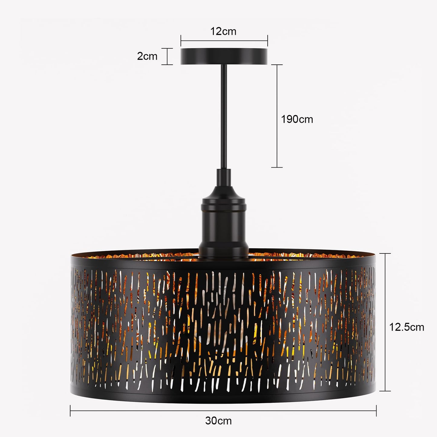FRIDEKO HOME Moderne Deckenlampe Schwarz,Durchbrochener Rund Ø30cm Deckenleuchte E27 One Flammige Stoff Lampenschirm Lampe für Schlafzimmer Wohnzimmer Küche Flur