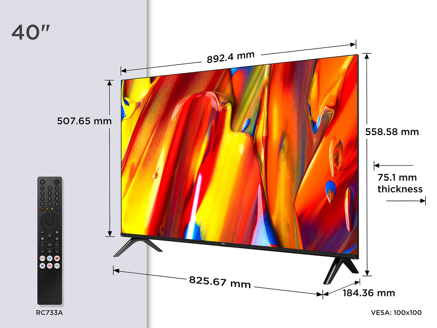 TCL 43V6C 43 Inch 4K UHD Smart TV - HDR10+, HVA Panel, Dolby Vision, Google TV, HDMI 2.1, DVB-T2/C/S2, Bluetooth 5.2, Voice Control with Alexa & Google Assistant