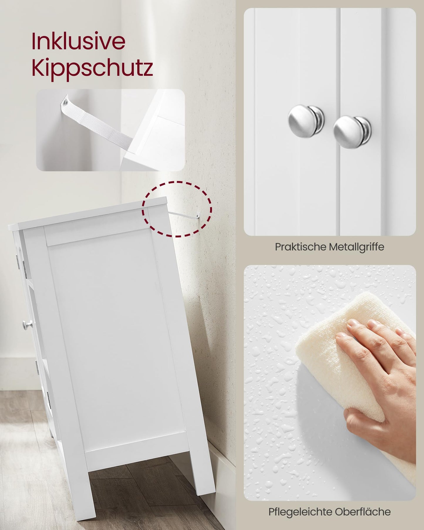 VASAGLE BBC410P31 Vanity Unit Extra Long 30 x 90 x 60 cm 2 Doors Bathroom Cabinet Open Compartments Height Adjustable Shelves White