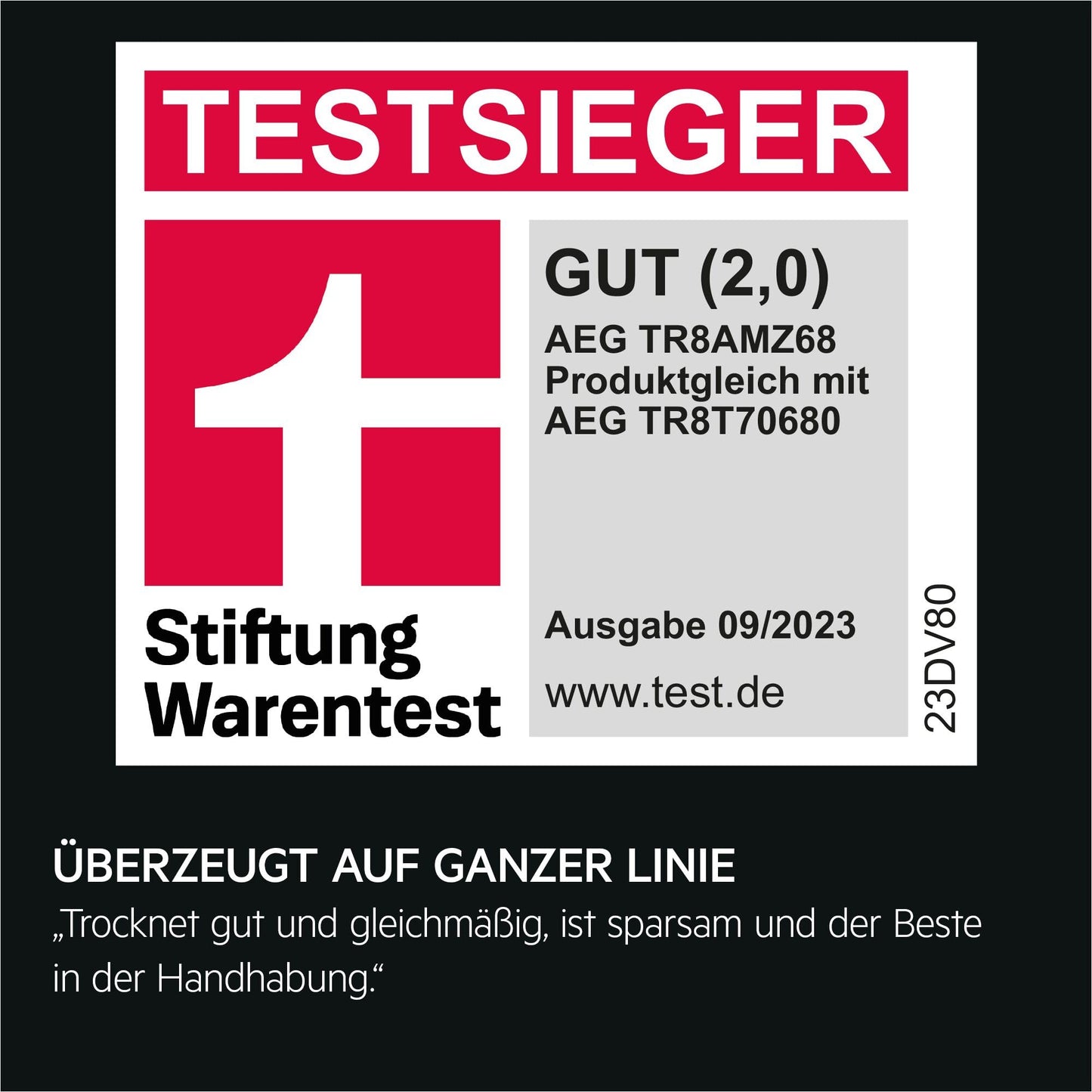 AEG Heat Pump Dryer 8 kg, Test Winner of Stiftung Warentest, Series 8000 AbsoluteCare - Wool and Silk Drying, C, Energy Saving, Drum Lighting, Wrinkle Protection, Gentle Drum, TR8AMZ68