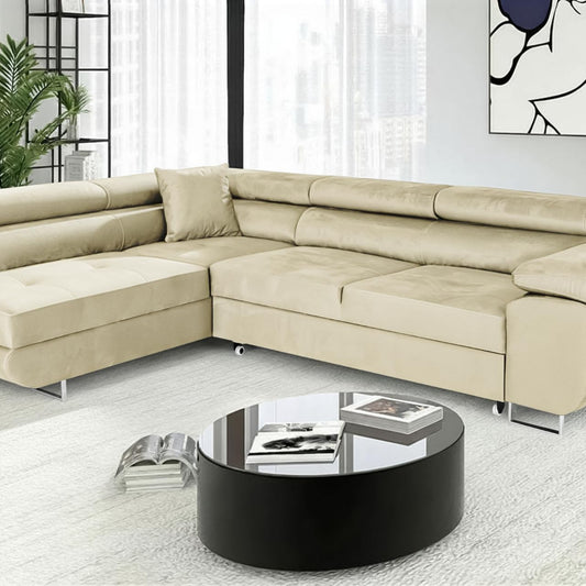 Pasti L-Shaped Corner Sofa with Sleep Function, Sofa Couch with Bed Box, 3-Seater Corner Sofa, Sofa Bed for Living Room, Big Sofa Couch with Sleep Function (Light Grey, Ottoman