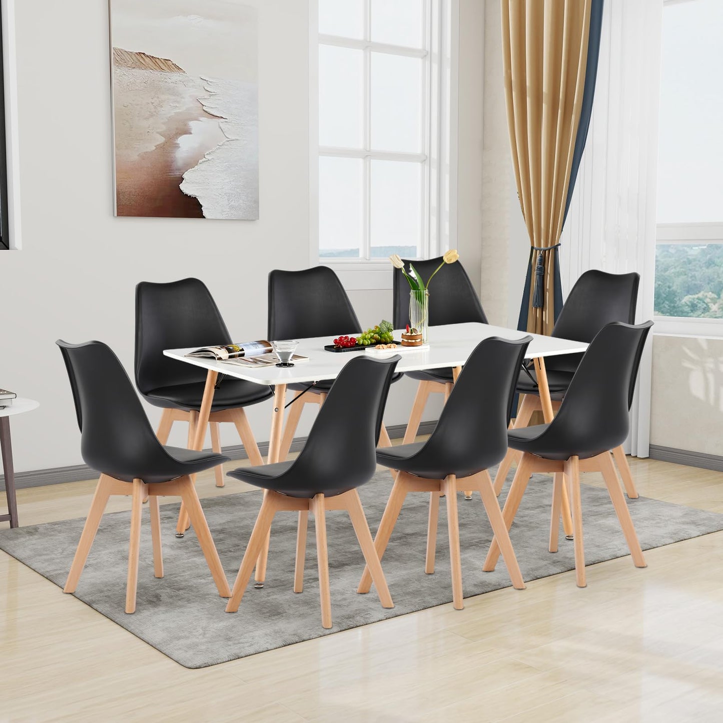 H.J WeDoo Esszimmergruppe mit 4 Essstühlen, Rechteckig Esstisch und Stühle für Esszimmer, Küche, Wohnzimmer, Weißer Esstisch und Graue Stühle