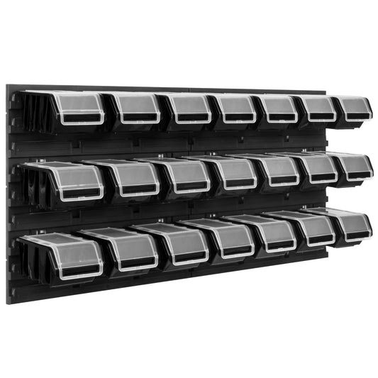 Storage System Workshop Shelf, 78 x 39 cm, Pack of 21 Box, Wall Shelf with Stacking Boxes, Wall Plates, Extra Strong Chute Shelf, Warehouse Perforated Wall, Storage Shelf, Garage Shelf (Red)