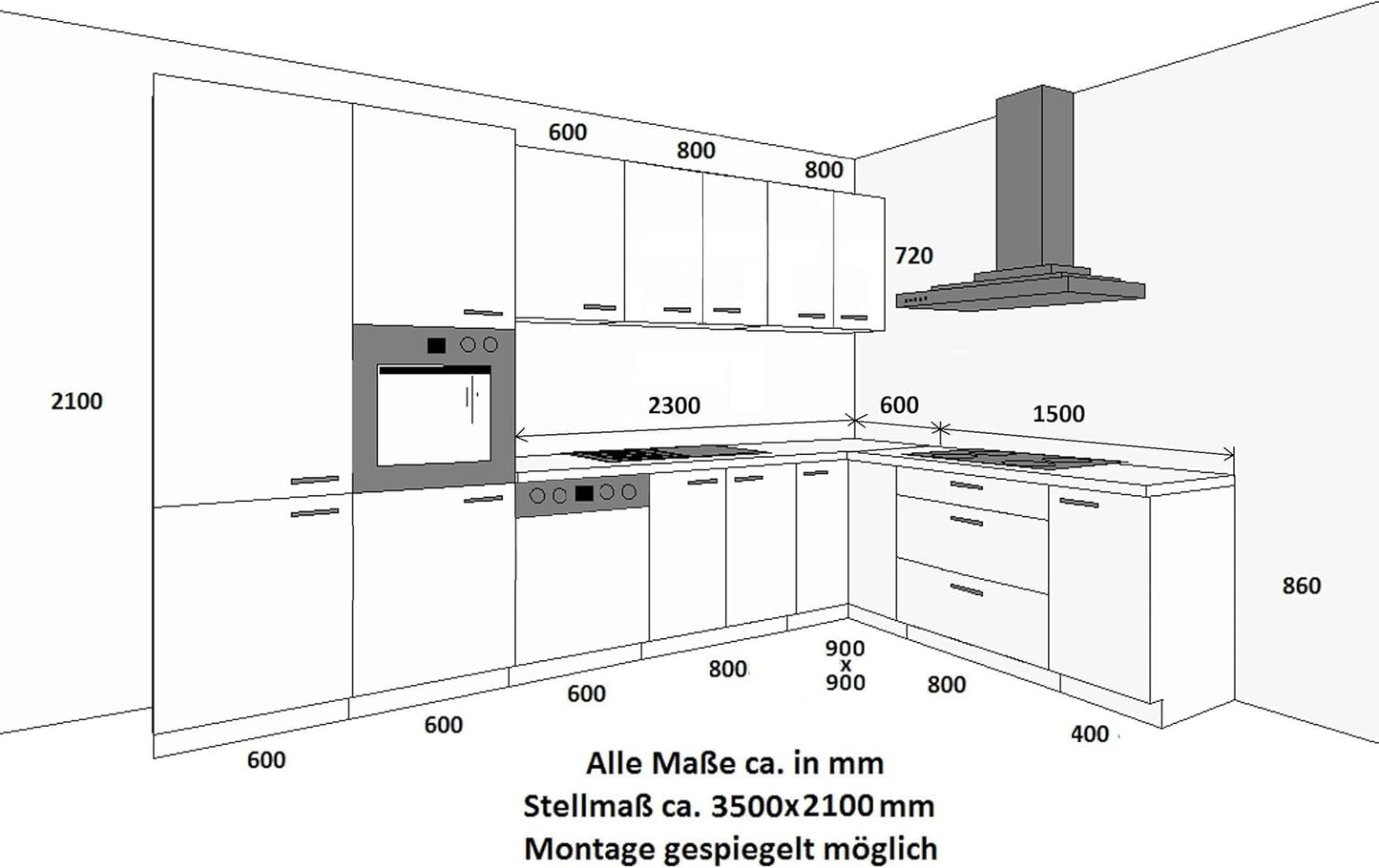 Stilo Country House Kitchen White 350 x 210 cm Fitted Kitchen Corner Kitchen Corner Kitchen