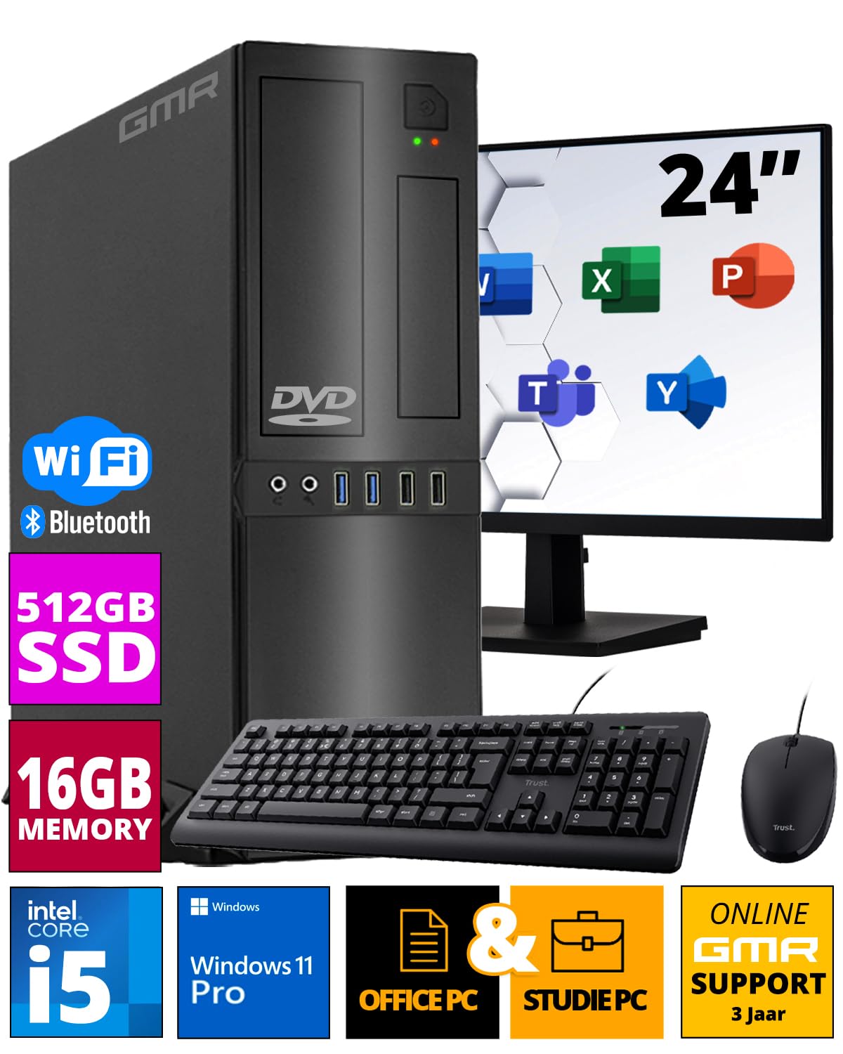 GMR Ultra Slim i7 Office PC - Business Office Computer | 3 Year Warranty | 32 GB RAM | 4000GB SSD | DVD±RW | USB 3 | Windows 11 Pro | WiFi Bluetooth