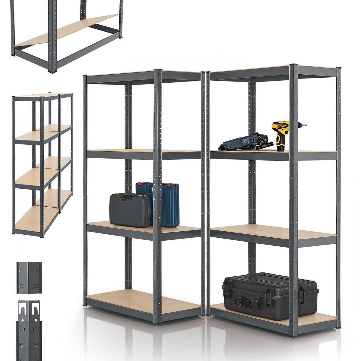Juskys Easy Storage Shelves, Set of 2, 2 x 160 x 80 x 40 cm (H x W x D), 640 kg Load Capacity, 8 Shelves, Heavy Duty Metal Shelving, Basement Shelving Unit, Shelving System, Metal Shelf