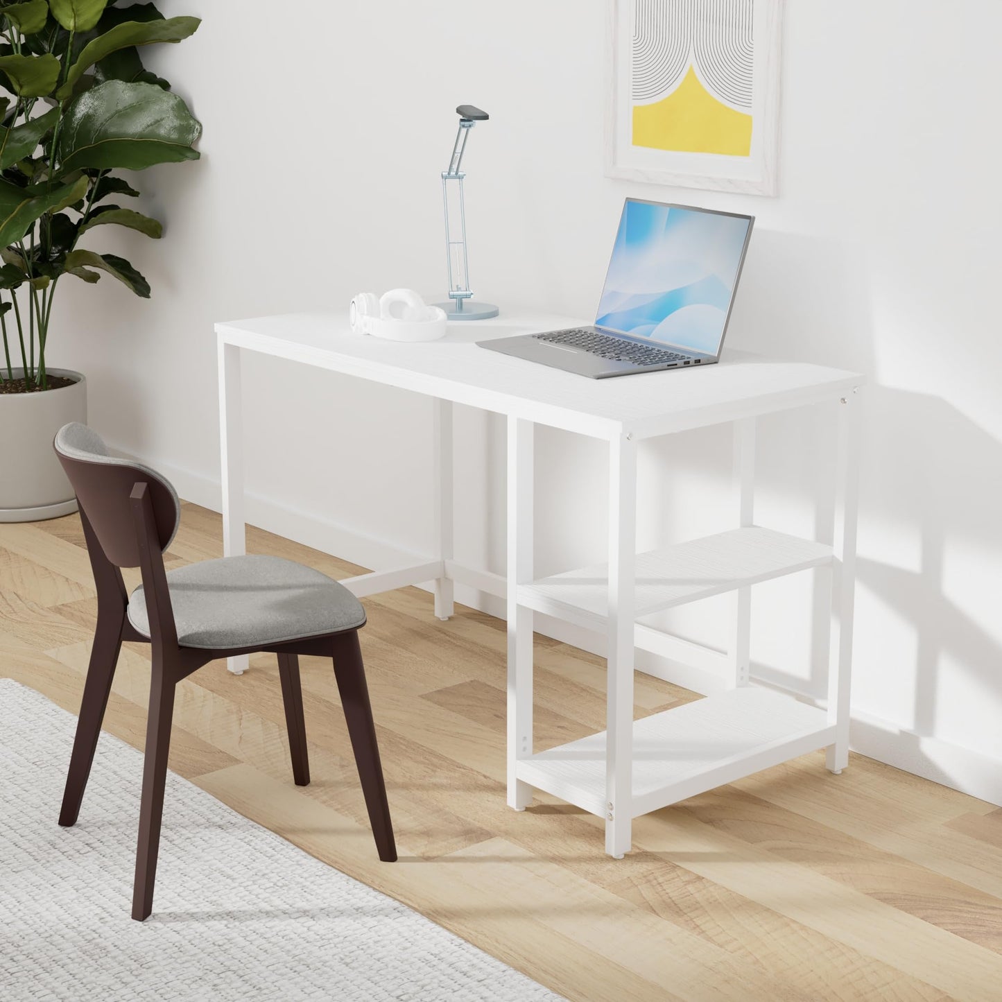 VASAGLE LWD55X Desk Computer Desk PC Desk Office Table with 2 Shelves on Right or Left Side for Office Living Room Steel Frame Industrial Design Vintage Brown/Black