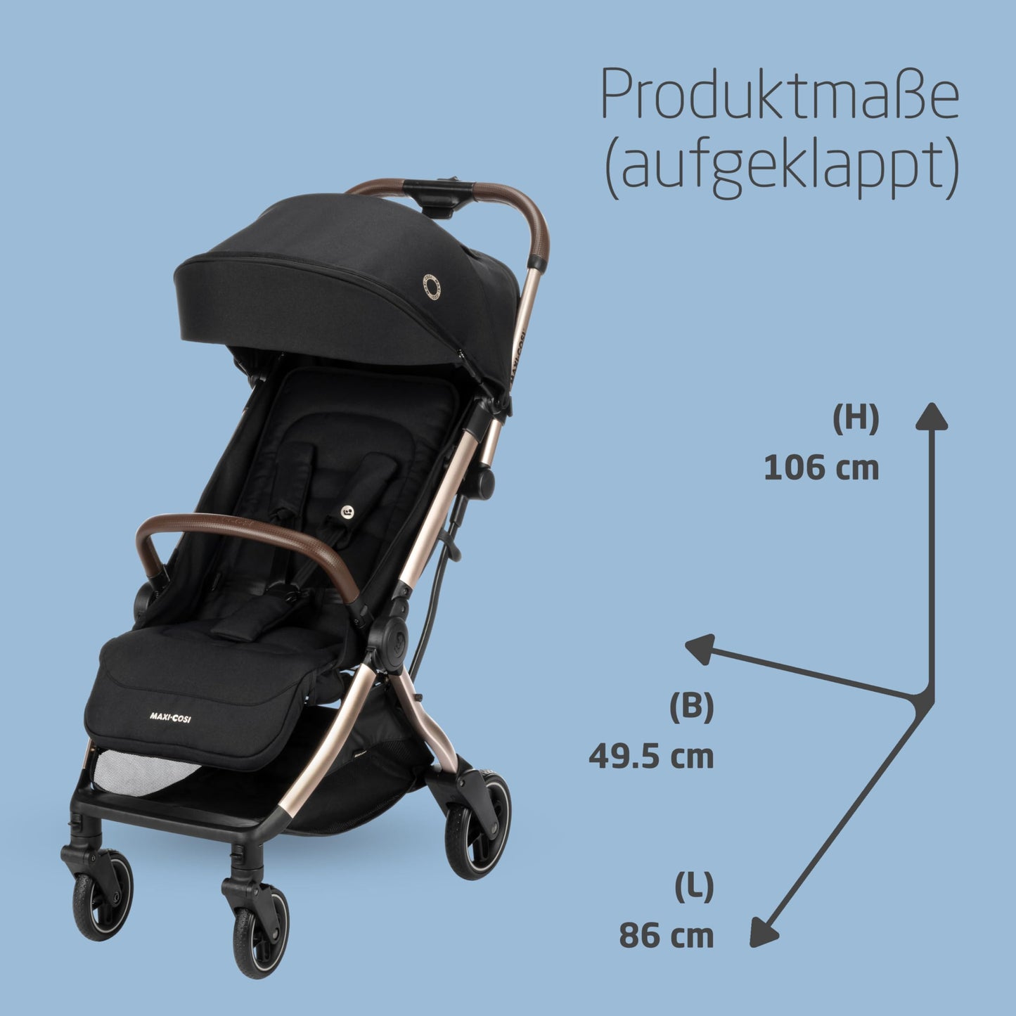 Maxi-Cosi Eva3 Baby Stroller, 0-4 Years, 0-22 kg, Baby Pram, Lightweight and Compact, Flat Reclining Position, 3 Reclining Positions, Automatic with 1 Hand Folding, Carry Strap, Essential Black