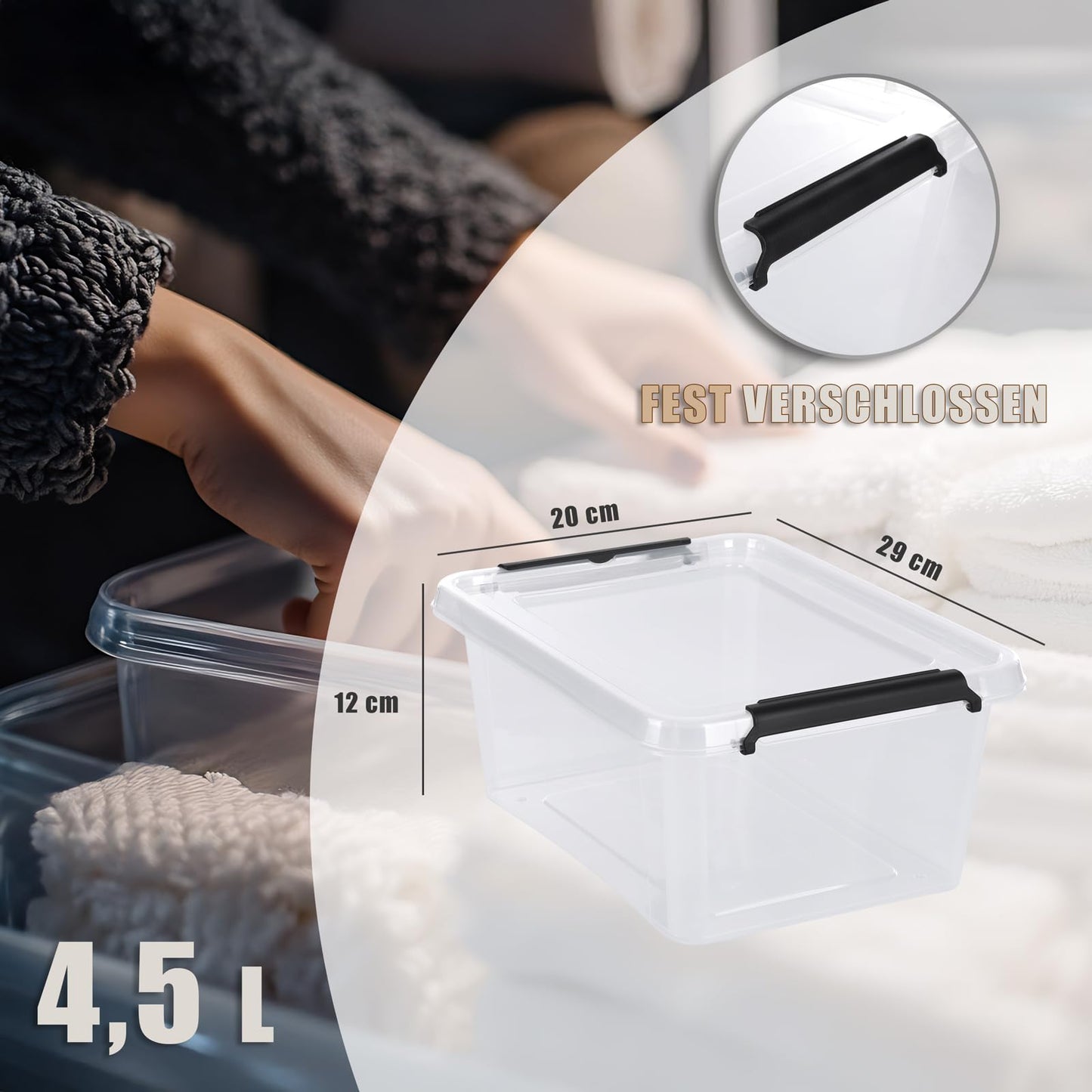 astor24 Storage Box with Lid - Transparent Organiser 40 L - Food Safe - Stackable. Ideal for Office, Children's Room, Clothes Boxes - Kitchen - Workshop