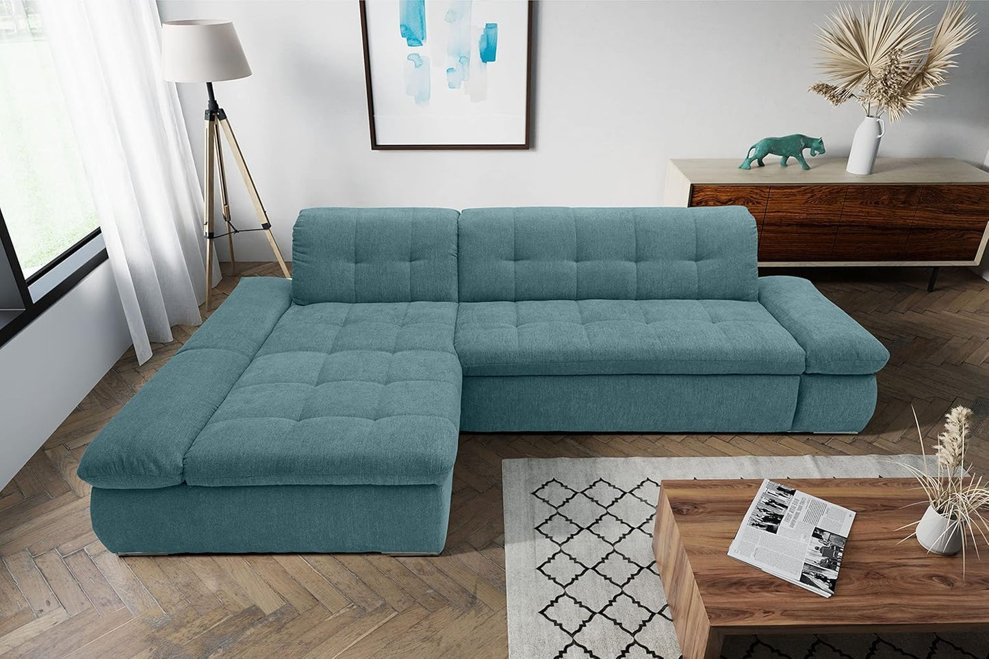 DOMO. collection Moric Corner Sofa, L-Shaped, Corner Sofa, L-shaped, 300 x 172 x 80 cm (W x D x H), Beige