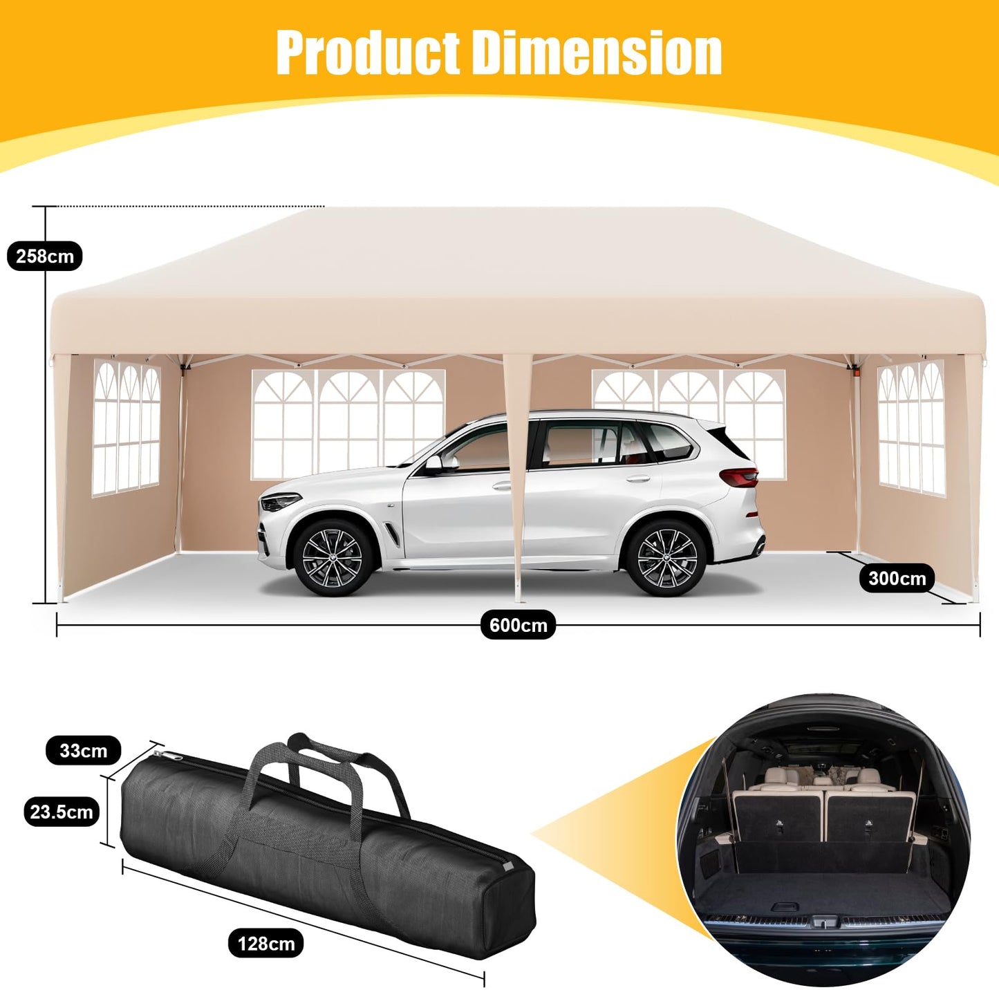 Devoko Gazebo, 3 x 6 cm, Waterproof, Stable, Winterproof, 3-Way Height Adjustment, Folding Gazebo, UV Protection 50+, Folding Gazebo with Carry Bag, for Garden, Outdoor, Camping, Beige
