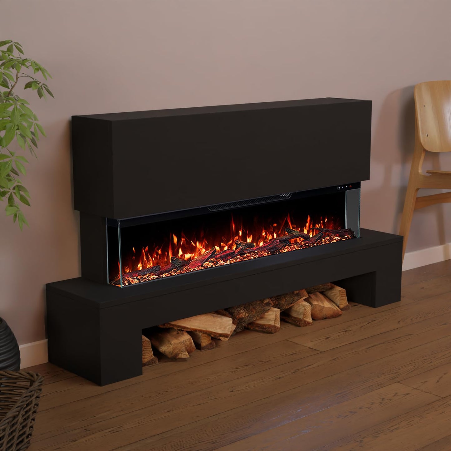 GLOW FIRE Electric Fireplace Cobalt Wooden Compartment with Realistic 3D LED Fire - Standing Electric Fireplace with Heater and Fireplace, App Control, Crinkle Effect & Timer, Max. 1800 W, 137 x 75 x