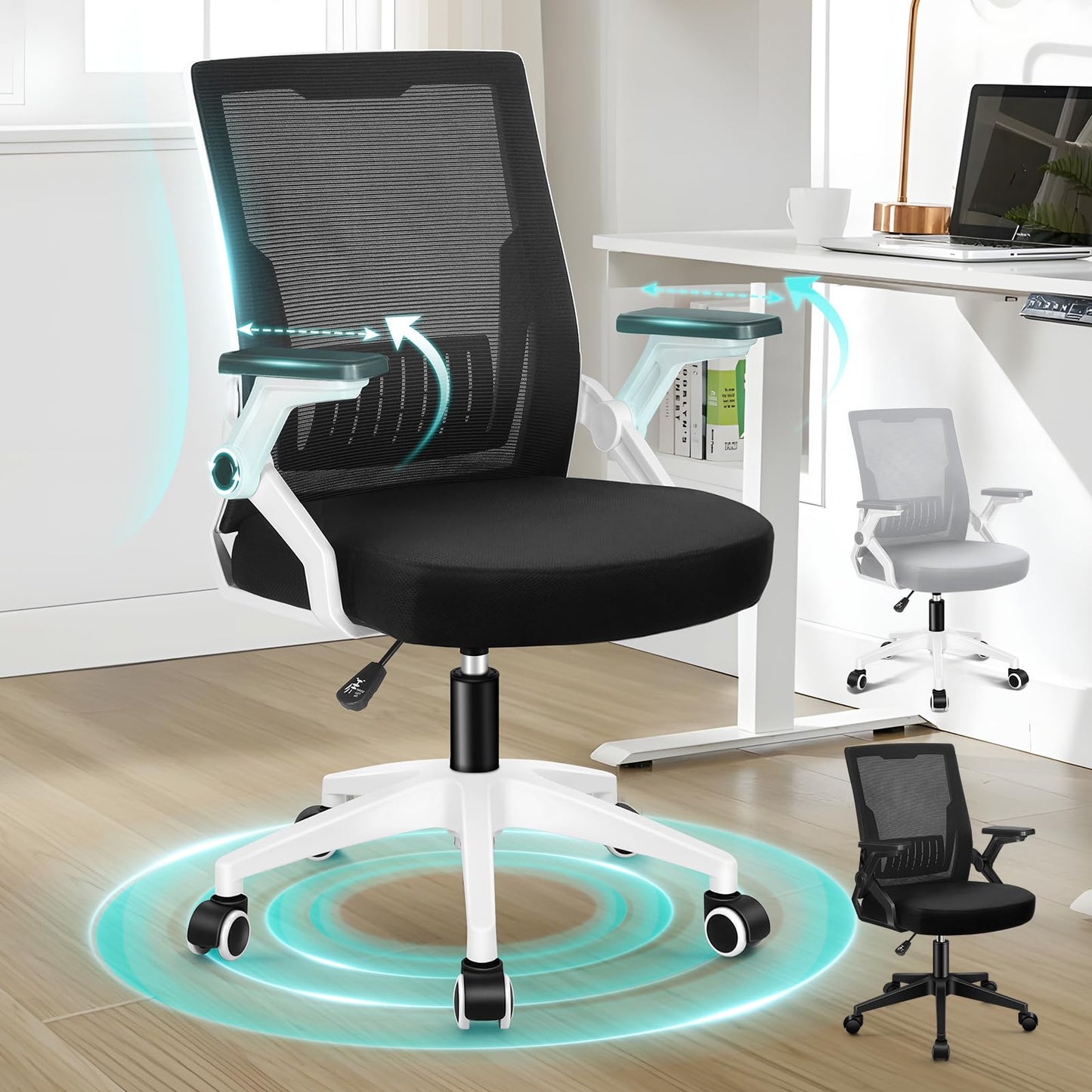 ALFORDSON Ergonomic Office Desk Chair, Computer Chair with Dynamic Lumbar Support, Tilting Swivel Chair with Flip Up Armrest, Black