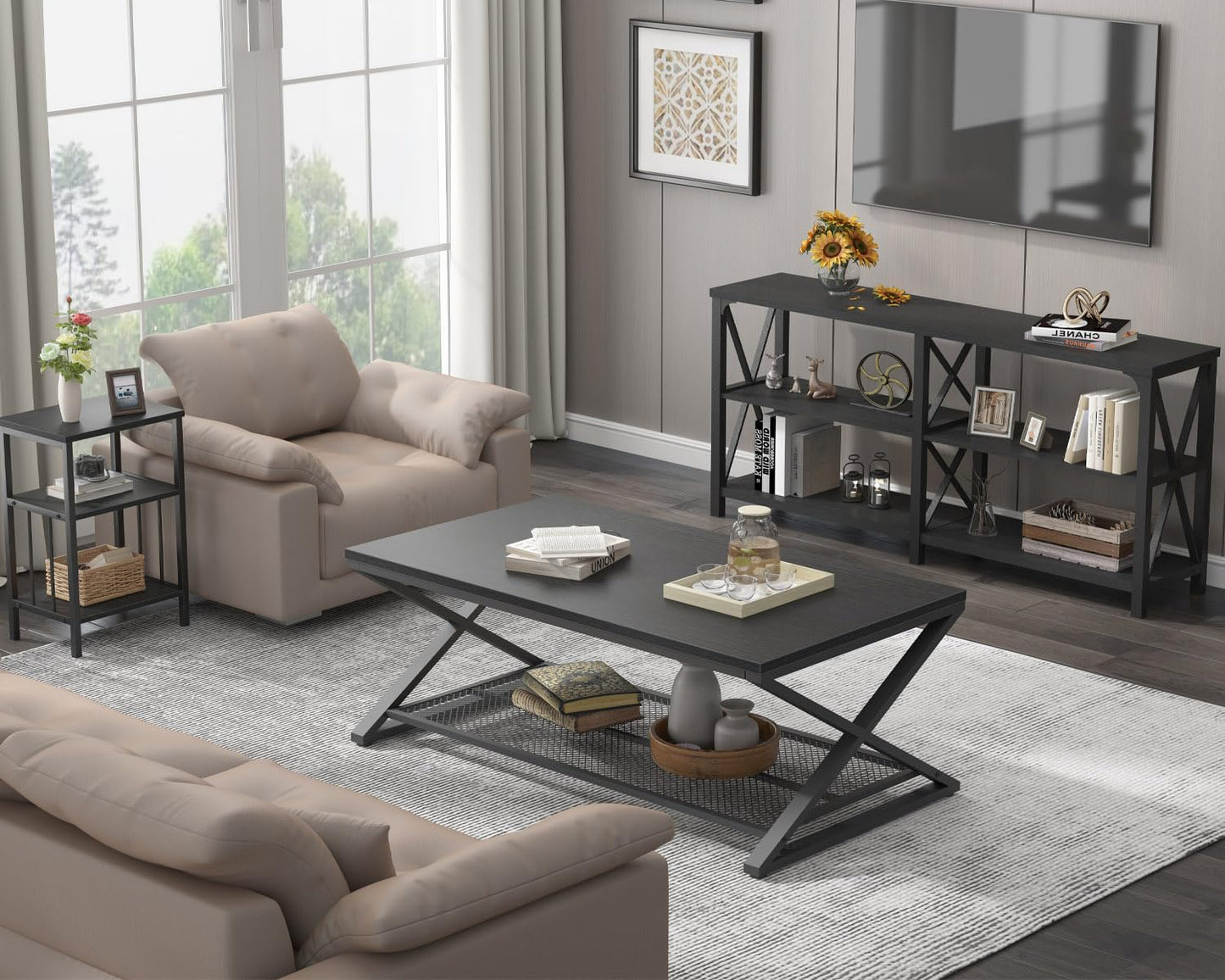 LVB Rectangular Coffee Table, Living Room Table, Sofa Table, Side Table, Wood, Metal, Living Room Furniture, Coffee Table, Vintage Retro Industrial Design, 120 x 60 x 45 cm