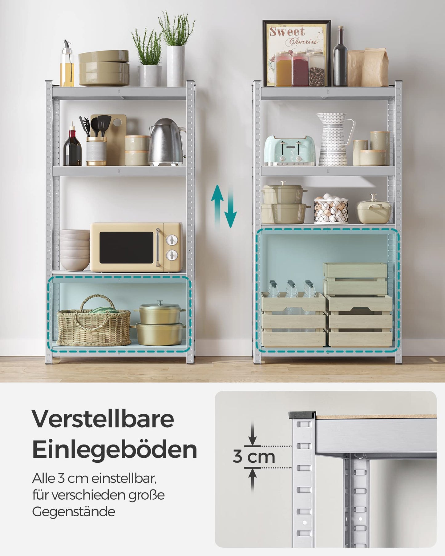 SONGMICS Heavy Duty Shelving Unit Set of 2 Cellar Shelves Storage Shelves 40 x 80 x 160 cm Shelf with Steel Frame Maximum Load 520 kg 4 Adjustable Shelves Silver GLR044E02