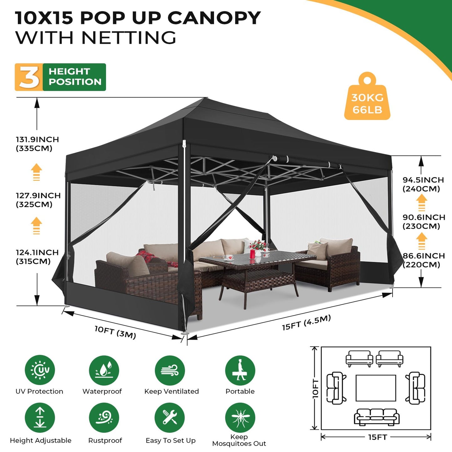COBIZI Folding Gazebo 3 x 3 m Gazebo 3 x 3 m Waterproof Stable Party Tent Foldable with 4 Side Walls Mosquito Net Pop Up Garden Gazebo Anti-UV for Garden, Grey