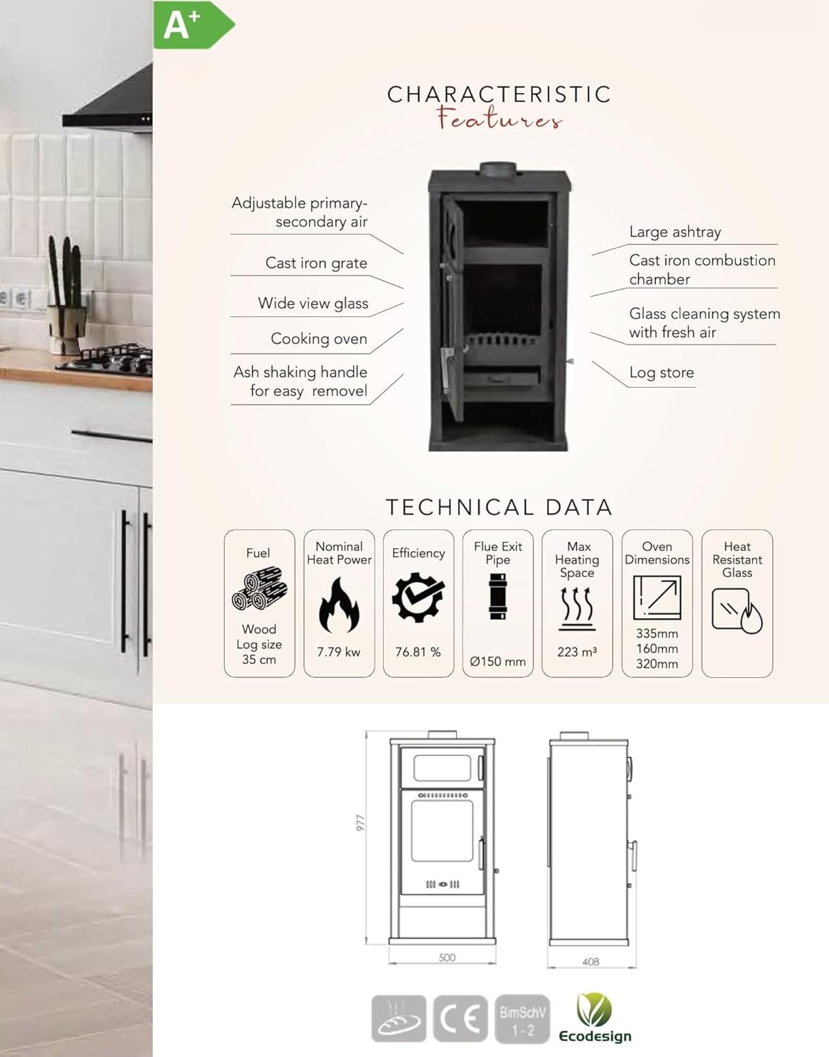 BALKAN ENERGY Troy Wood Stove with Oven 7.8 kW